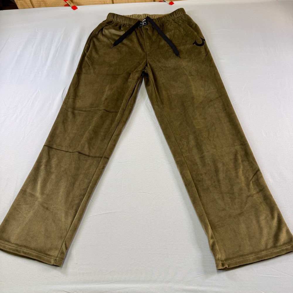 True Religion Mens Olive Green Velour Loungewear Pants Small Horseshoe Logo
